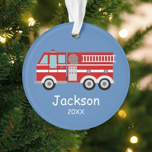 Rode Brandweerwagen Kinder Gepersonaliseerde Kerst Ornament