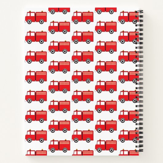 Rode brandweerwagen kinderen monogram naam school notitieboek (Achterkant)