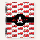 Rode brandweerwagen kinderen monogram naam school notitieboek (Voorkant)