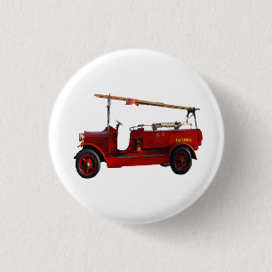 Rode brandweerwagen met overheadladder, ronde button 3,2 cm