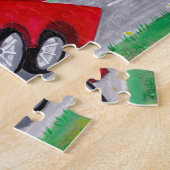 Rode brandweerwagen met schattige brandweerjongens legpuzzel (Zijkant)