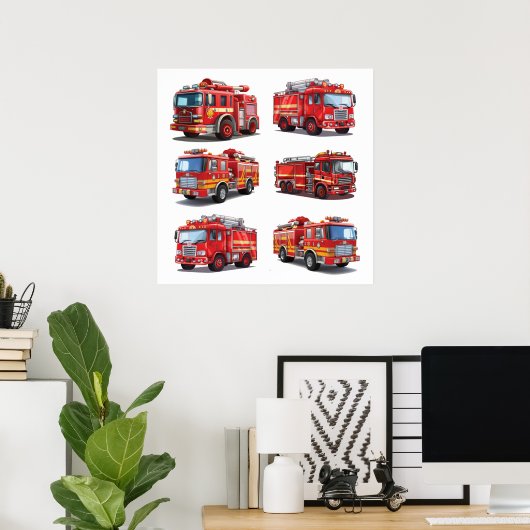Rode brandweerwagen poster (Thuiskantoor)
