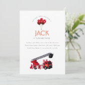 Rode brandweerwagen verjaardagsfeestje bedankkaart (Staand voorkant)