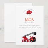 Rode brandweerwagen verjaardagsfeestje bedankkaart (Voorkant / Achterkant)