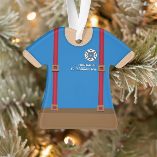 Rode bretels gepersonaliseerde brandweerman ornament (Boom)