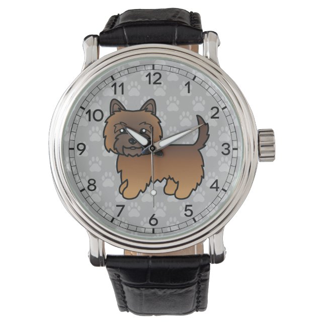 Rode brindle Cairn Terrier Cartoon Hond Horloge (Voorkant)