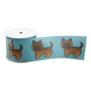 Rode brindle Cairn Terrier Cartoonhond op Blauwe a Satijnen Lint