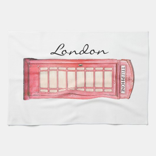 Rode Britse telefooncel - keukenhanddoek (Horizontaal)