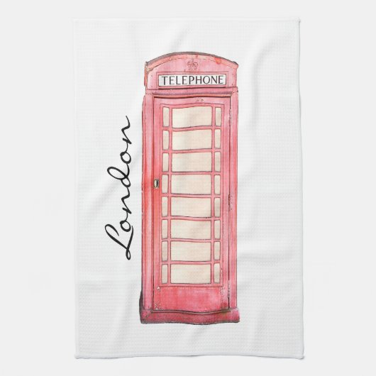 Rode Britse telefooncel - keukenhanddoek (Verticaal)