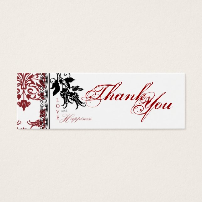 Rode Brocade TY Skinny Gift Label Mini Visitekaartjes (Voorkant)
