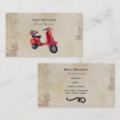 Rode bromfiets in Waterverf met bloemenmand Visitekaartje (Voorkant / Achterkant)