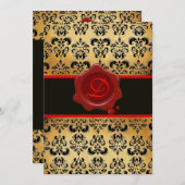 RODE BROWN EN ZWARTE DAMASK, WAX SEAL MONOGRAM KAART (Voorkant / Achterkant)