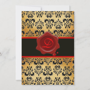 RODE BROWN EN ZWARTE DAMASK, WAX SEAL MONOGRAM KAART