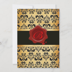RODE BROWN EN ZWARTE DAMASK, WAX SEAL MONOGRAM KAART
