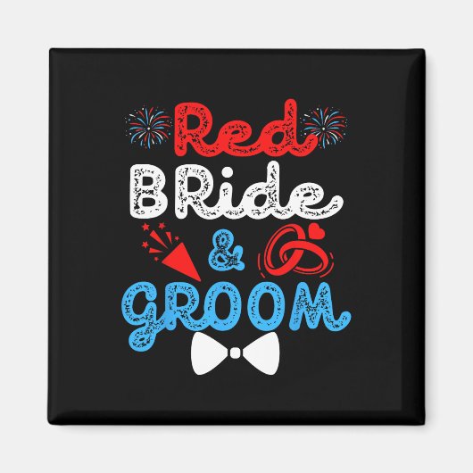 Rode bruid en bruidegom Grappige bruiloft huwelijk Magneet (Voorkant)