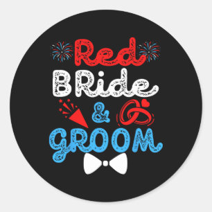 Rode bruid en bruidegom Grappige bruiloft huwelijk Ronde Sticker