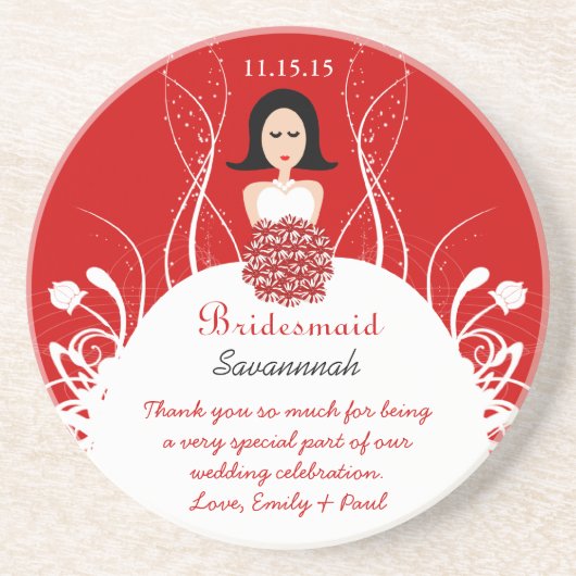 Rode bruidsmeisje bruiloft jurk Onderzetters (Voorkant)