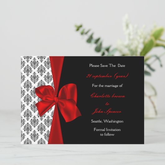 rode bruiloft behalve de datumaankondiging save the date (Staand voorkant)