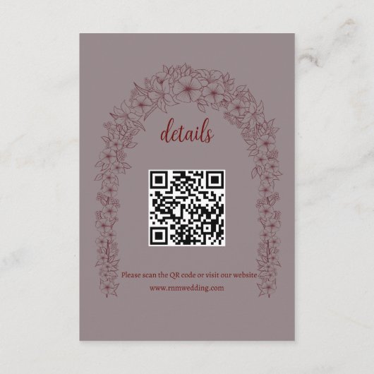 Rode Bruiloft Bloemen Poort Informatiekaartje (Achterkant)