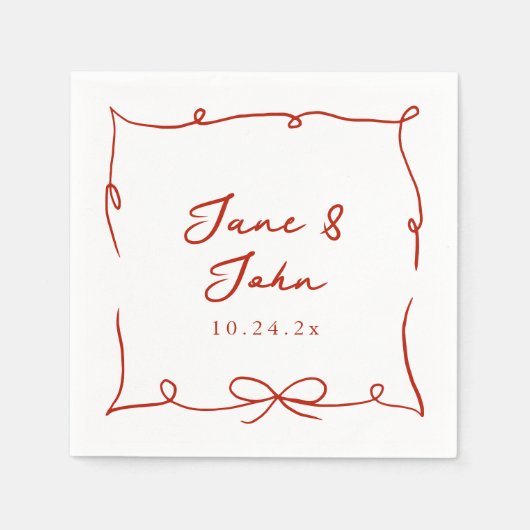 Rode bruiloft cocktail servetten met rode boog det (Voorkant)