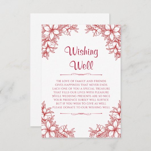 Rode  bruiloft die goed wenst informatiekaartje (Voorkant / Achterkant)