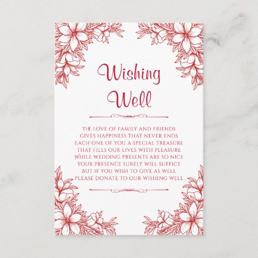 Rode  bruiloft die goed wenst informatiekaartje (Voorkant)