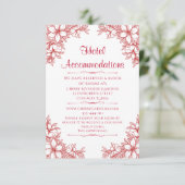 Rode  bruiloft hotel accommodatie informatiekaartje (Staand voorkant)