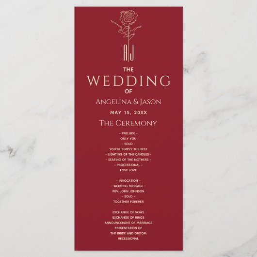 Rode bruiloft programmakaart (Voorkant)