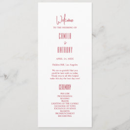 Rode bruiloft programmakaart