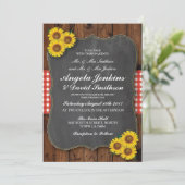 Rode bruiloft Rustieke Zonnebloem Hout Chalk Uitno Kaart (Staand voorkant)