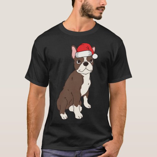 Rode Bruin Boston Terrier Kerstman Seal Bost T-shirt (Voorkant)
