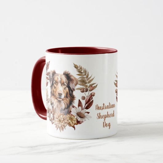 Rode Bruine Australische Herder Hond Herfst krans Mok (Voorkant links)