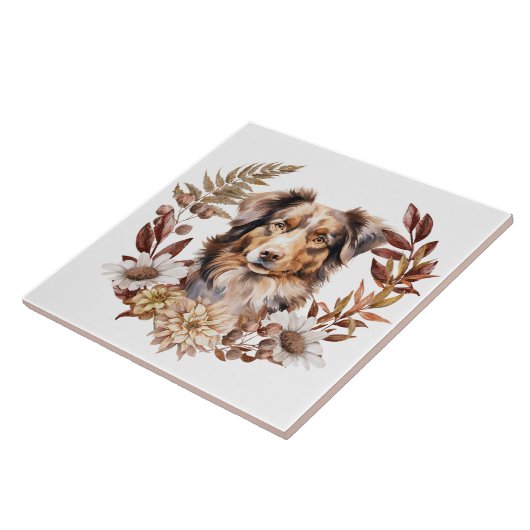 Rode Bruine Australische Herder Hond Herfst krans Tegeltje (Zijkant)