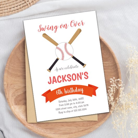 Rode & Bruine Baseball Verjaardag Uitnodiging