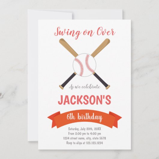 Rode & Bruine Baseball Verjaardag Uitnodiging (Voorkant)