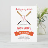 Rode & Bruine Baseball Verjaardag Uitnodiging (Staand voorkant)