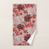 Rode, bruine bloemen. bad handdoek (Handdoek)