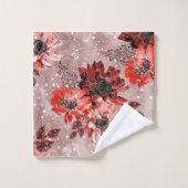 Rode, bruine bloemen. bad handdoek (Wasdoekje)