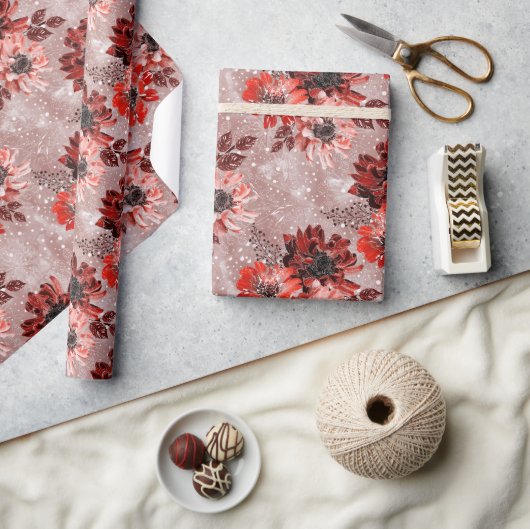 Rode, bruine bloemen. cadeaupapier (Crafts)