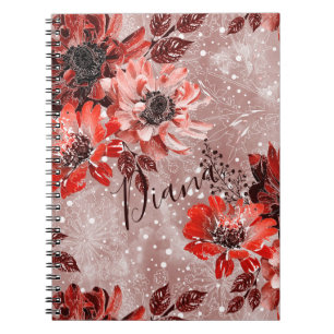 Rode, bruine bloemen. notitieboek