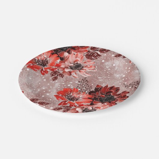 Rode, bruine bloemen. papieren bordje (Gekanteld)