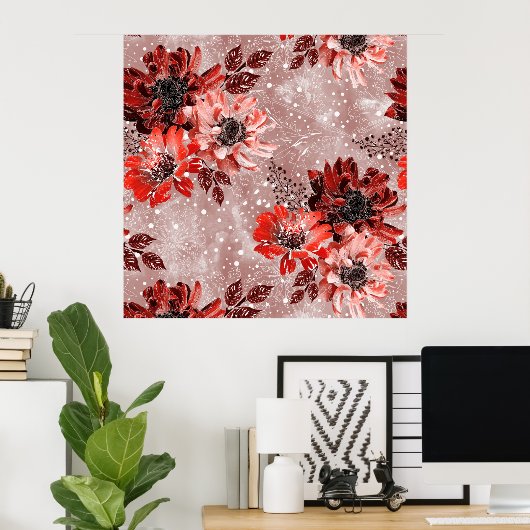 Rode, bruine bloemen. poster (Thuiskantoor)