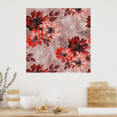 Rode, bruine bloemen. poster (Keuken)