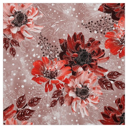 Rode, bruine bloemen. stof (Swatch)