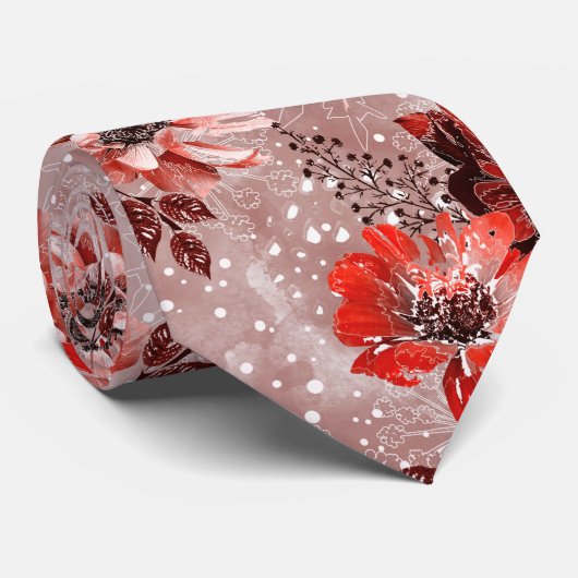 Rode, bruine bloemen. stropdas (Opgerold)