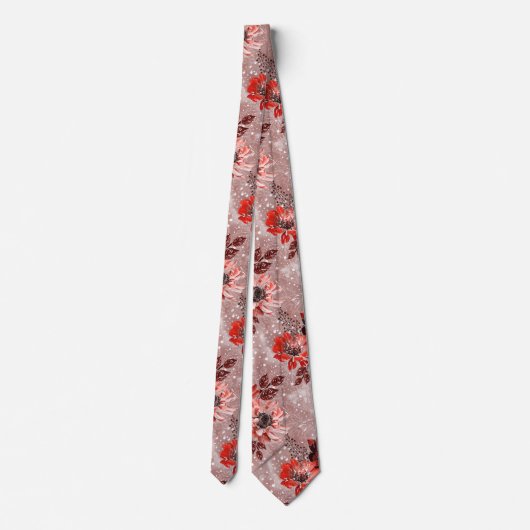 Rode, bruine bloemen. stropdas (Achterkant)
