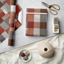 Rode Bruine Boerderij Geruite Houten Plaid Patroon Cadeaupapier