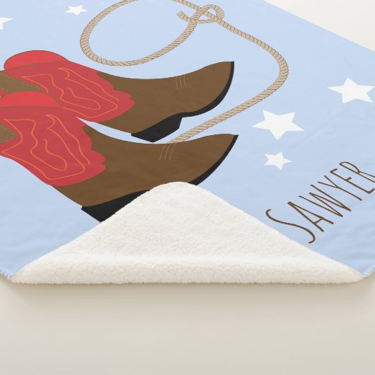 Rode & Bruine Cowboylaarzen & Touw, Gepersonalisee Sherpa Deken (3/4)