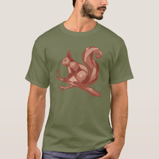 Rode Bruine Eekhoorn op een Branch Woodcut Natuur T-shirt