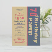 Rode, bruine en grijze 70e verjaardag kaart (Staand voorkant)